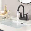 Bathroom Faucets 4 Inch Matte Black Bathroom Sink Faucet, Stainless Steel Lead-Free 2-Handle Centerset Faucet with Pop-up Drain and 2 Supply Hoses Fits 2 or 3-hole Sink