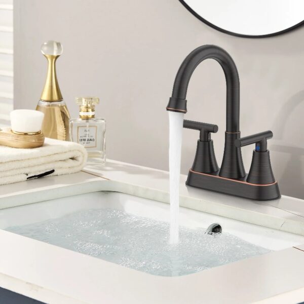 Bathroom Faucets 4 Inch Matte Black Bathroom Sink Faucet, Stainless Steel Lead-Free 2-Handle Centerset Faucet with Pop-up Drain and 2 Supply Hoses Fits 2 or 3-hole Sink
