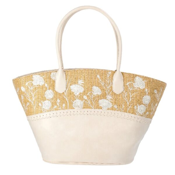 The Pioneer Woman Raffia Tote Bag with Floral Embroidery, Ivory, Women's