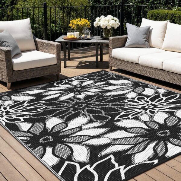 6'x 9' Outdoor Rug Plastic Waterproof Outside Foldable Mat UV Resistant Patio RV Deck Carpet,Black Brown
