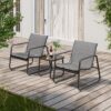 3-PCS Outdoor Patio Furniture Set with Glass Table, Lawn, Gray