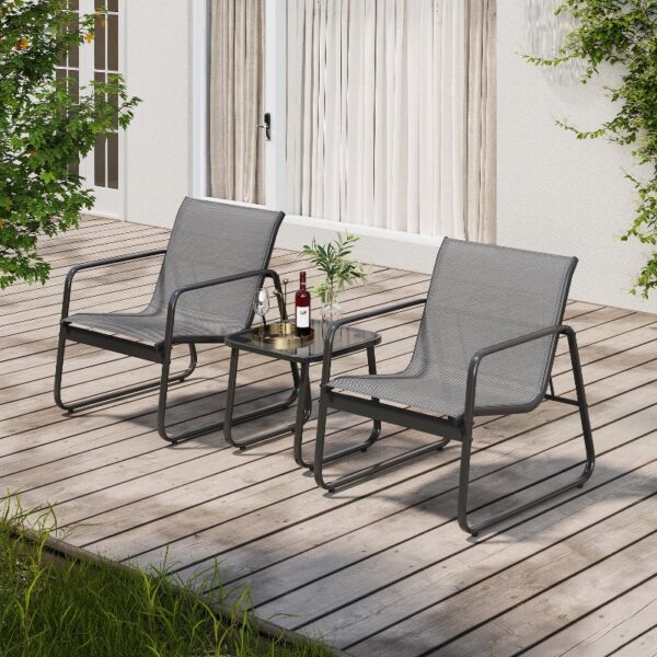 3-PCS Outdoor Patio Furniture Set with Glass Table, Lawn, Gray