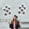 PMU Graduation Balloons 11 Inch PartyTex Premium Emerald Green with All-Over Print White Grad Caps-Confetti and Streamers Pkg/100