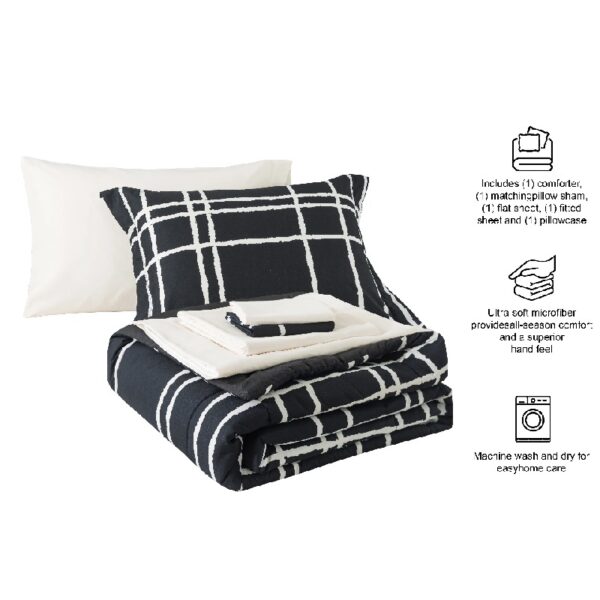 7 Piece Reversible Bed in a Bag Comforter Set with Sheets, Black, Queen