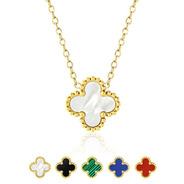 White Flower Pendant Necklace in Yellow Gold Plated