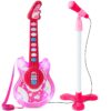 19in Kids Flash Guitar, Pretend Play Musical Instrument Toy for Toddlers w/ Mic, Stand - Navy