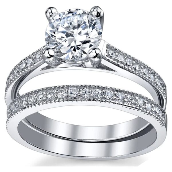 Womens 1.25Ct Wedding Engagement Ring Set Sterling Silver 925 Round Cubic Zirconia