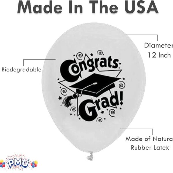 PMU Graduation Balloons 11 Inch PartyTex Premium Emerald Green with All-Over Print White Grad Caps-Confetti and Streamers Pkg/100