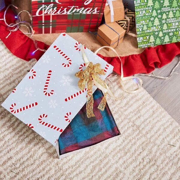 48 Pack Empty Christmas Shirt Boxes, Assorted Size Gift Boxes with Lids, Holiday Boxes for Presents in 4 Festive Designs, Perfect for Xmas Wrapping