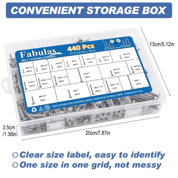 440 Pcs Self Tapping Screws for Metal, 410 Stainless Steel Sheet Metal Screws 1/2