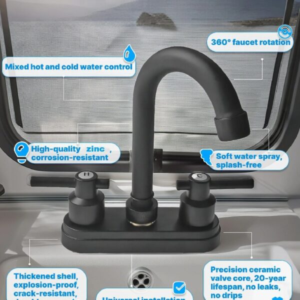 Bathroom Faucet 4inch 2 Handles Centerset Suit for 2 or 3 Mounting Holes, Lavatory Hot and Cold Mixer Tap, Mattle Black