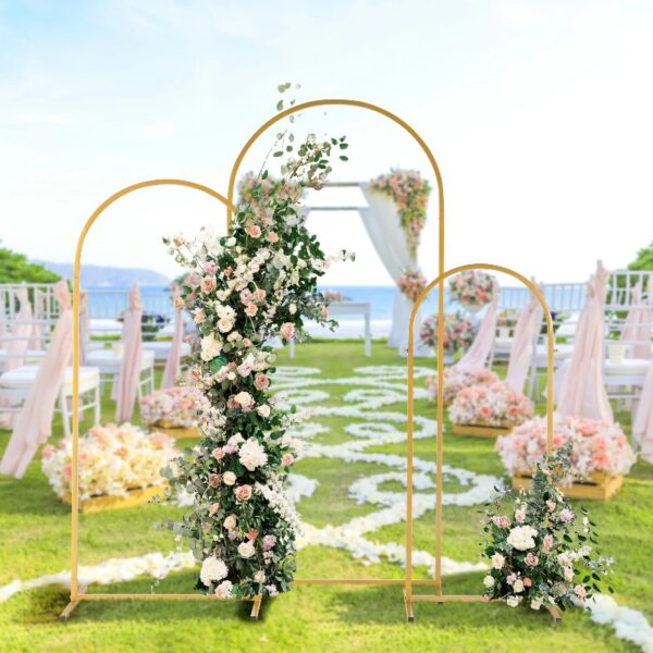 Skypatio 7.2ft Wedding Arch for Ceremony, Golden Balloon Stand, Metal Arch Backdrop for Decor