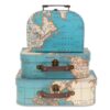 Jewelkeeper Paperboard Suitcases, Set of 3 Decorative Storage Boxes, Vintage Luggage for Birthdays, Weddings, World Map Design