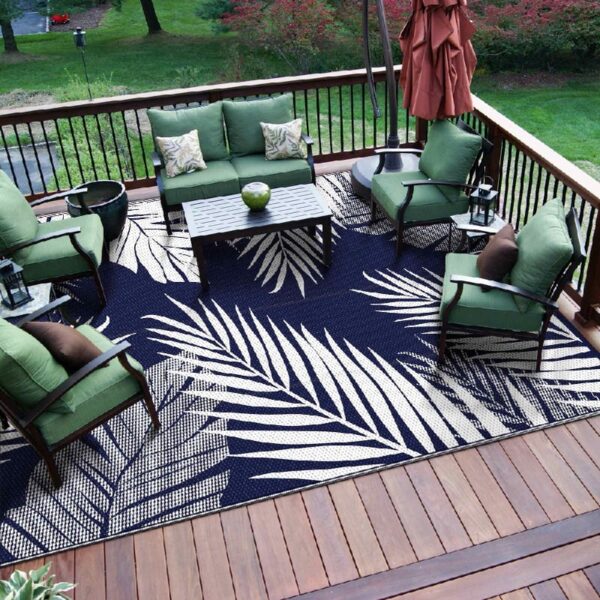 6'x9' Outdoor Rugs Patio Waterproof Outside Mat Reversible Plastic Camping Carpet,Black & Grey