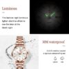 Women Watch Fashion Rose Gold Diamond Analog Quartz Female Watch for Women Luxury Dress Ladies Stainless Steel Luminous Waterproof Date Wrist Watches Green Dial