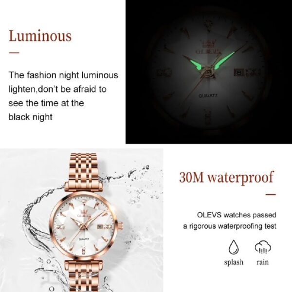 Women Watch Fashion Rose Gold Diamond Analog Quartz Female Watch for Women Luxury Dress Ladies Stainless Steel Luminous Waterproof Date Wrist Watches Green Dial