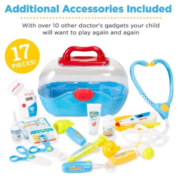 Play Doctor Kit for Kids, Pretend Medical Station Set with Carrying Case, Mobile Cart - Blue