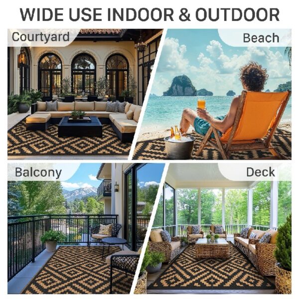 6'x9' Outdoor Rugs Patio Waterproof Outside Mat Reversible Plastic Camping Carpet,Black & Grey