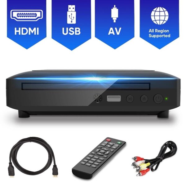 Mini HDMI DVD Player for TV, CD Player for Home with USB Input and AV Coaxial Output, Include Remote Control