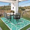 Outdoor Rugs Waterproof Plastic Straw Mat 6'x9' Reversible Patio Deck Beach Blue & White