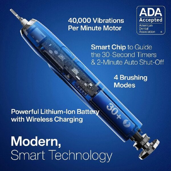 Black Series Electric Toothbrush - Rechargeable, 4 Modes, Travel Case, 8 Brush Heads