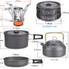 13pcs Camping Cookware Set With Mini Stove, Aluminum Camping Cookware Kit, Folding Camping Cooking Set With Non-stick Pot Pan Teapot Storage Bag For Camping Backpacking Outdoor Cooking Picnic