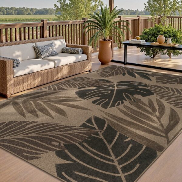 Outdoor Rug Carpet 5'x8' Waterproof Reversible Patio Rug Portable Indoor Outdoor Rug Plastic Straw Rug for Beach RV Camping Garden Picnic Deck Backyard Porch Decor Black