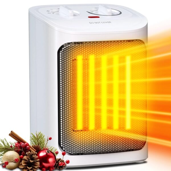 Space Heater, 750W/1500W, Ceramic Small Fan Heater for Indoor Use, 2S Rapid Heating, Multiple Safety Protection, White