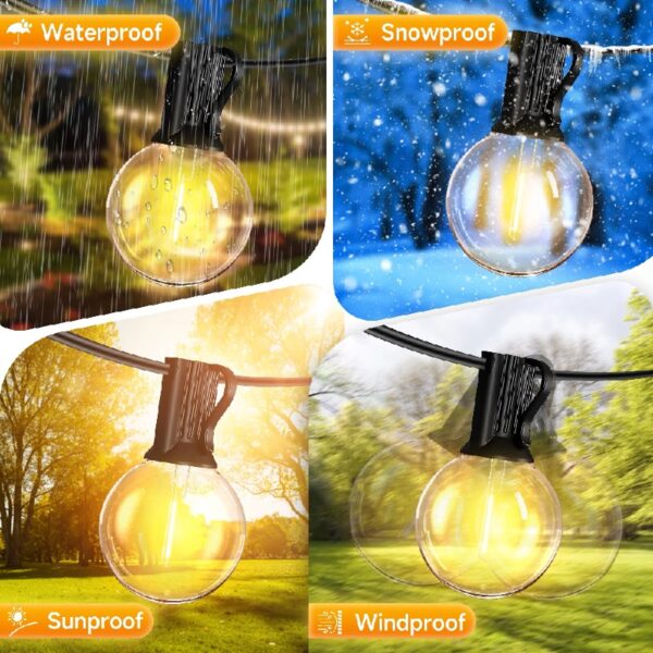 DAYBETTER G40 Outdoor String Lights, Remote Control, 50ft Waterproof Hanging Lights with 8 Lighting Modes, 25 LED Bulbs, for Outside