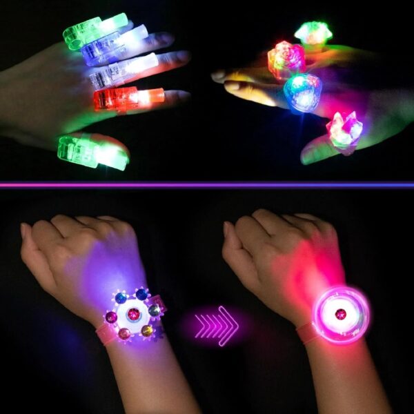 Mocoosy 103Pcs Glow in the Dark Party Supplies Light Up Party Favors LED Neon Toys Bulk for Kids With 50 Glow Sticks, 30 Finger Lights, 6 Led Glasses, 6 Jelly Rings, 6 Light Up Bracelets, 5 Headbands