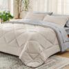 Light Purple Queen Comforter Set - 7 Pieces Reversible Queen Bed in a Bag, Queen Bed Set Light Purple and Grey with Comforters, Sheets, Pillowcases & Shams