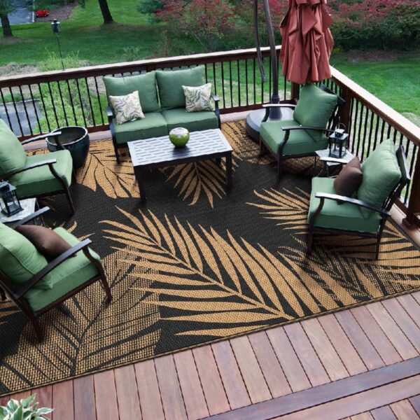 6'x9' Outdoor Rugs Patio Waterproof Outside Mat Reversible Plastic Camping Carpet,Black & Brown