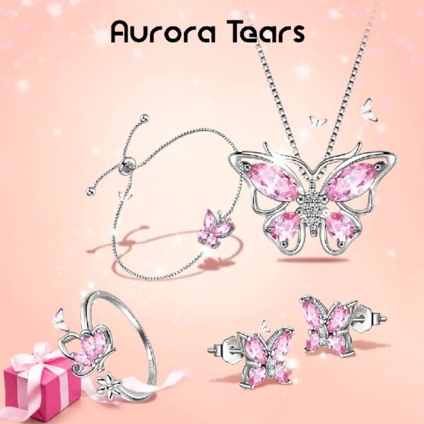 Purple Butterfly Jewelry Amethyst February Birthstone Jewelry Set Fine Necklace/Earrings 925 Sterling Silver Women Birthday Mother's Day Gifts