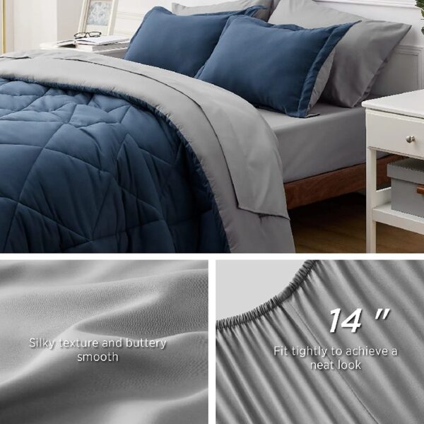 Light Purple Queen Comforter Set - 7 Pieces Reversible Queen Bed in a Bag, Queen Bed Set Light Purple and Grey with Comforters, Sheets, Pillowcases & Shams