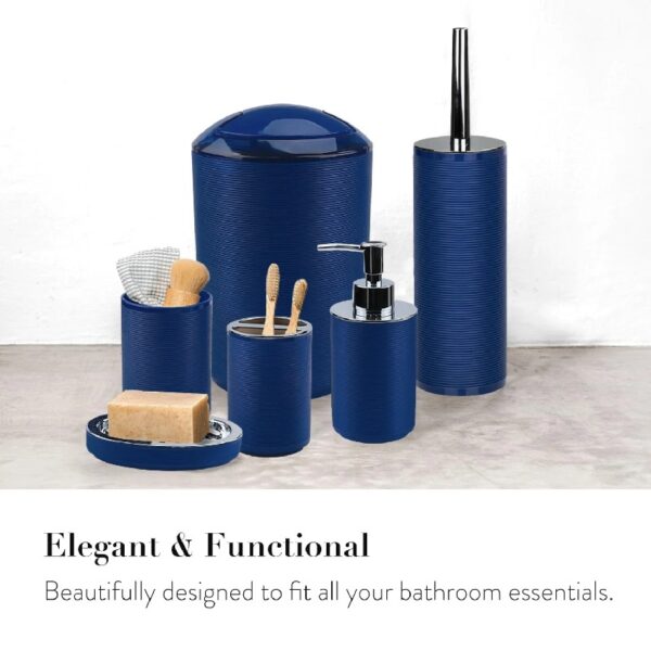 Bathroom Accessories Sets 6 Piece Bath Ensemble Includes Soap Dispenser, Toothbrush Holder, Toothbrush Cup, Soap Dish for Decorative Countertop and Housewarming Gift, Dark Blue
