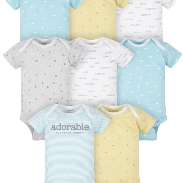 Assorted Short Sleeve Onesies Bodysuits, 8pk (Baby Boy or Baby Girl Unisex)