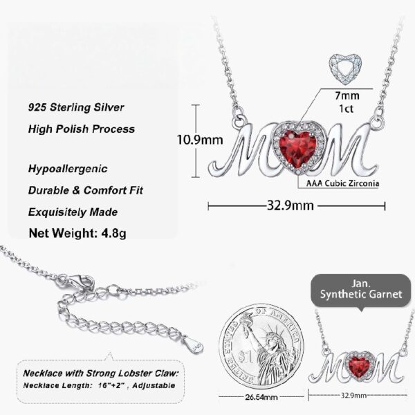 Bestyle S925 Sterling Silver Necklace for Mom Grandma Shiny CZ Heart Pendant Necklace March Created Aquamarine Birthstone Jewelry Mother's Day Gift