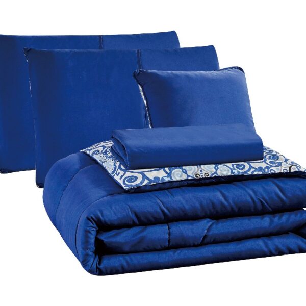 Lux Decor Collection 5 Piece Queen Down Alternative Comforter Set, Washable Duvet Bedding Set - Quatrefoil Navy