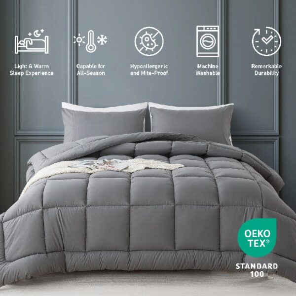 Queen Size 3-Piece All-Season Down Alternative Comforter Set Deep Black | Comforter + Pillow Cases Bedding Set | Hotel Grade Bed in a Bag by