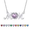 Bestyle S925 Sterling Silver Necklace for Mom Grandma Shiny CZ Heart Pendant Necklace March Created Aquamarine Birthstone Jewelry Mother's Day Gift