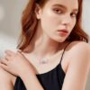 Bestyle S925 Sterling Silver Necklace for Mom Grandma Shiny CZ Heart Pendant Necklace March Created Aquamarine Birthstone Jewelry Mother's Day Gift