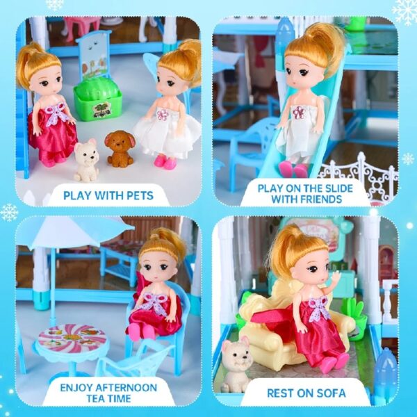 Doll House for Girls, 5-Story 19 Rooms Huge Dollhouse Playset with LED Lights, 2 Dolls, Furnitures, Accessories, DIY Pretend Play House Toys Gifts for Kids, Pink