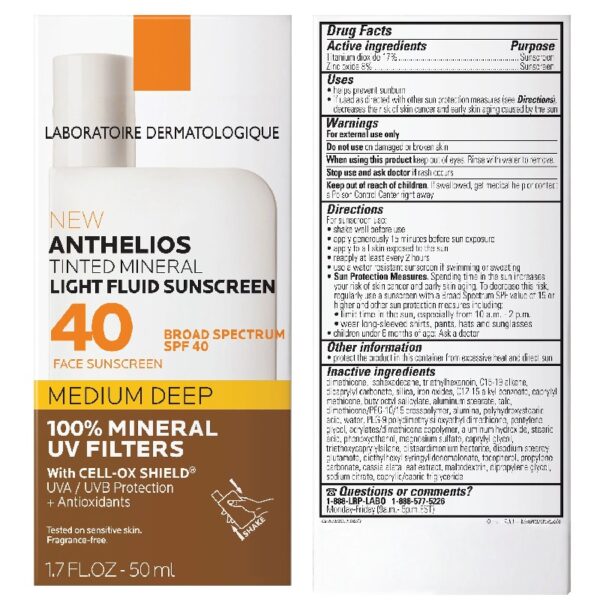 Anthelios Tinted Mineral Fluid Sunscreen for Face SPF 50, 1.7 fl oz