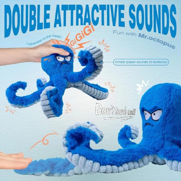 Dog Toys for Aggressive Chewers, Large Dog Toys to Keep Them Busy, Interactive Dog Toys, Squeaky Dog Toys, Tug of War Dog Toy, Crinkle Dog Toy (Blue Octopus)