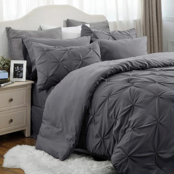 Dorm Bedding Twin Comforter Set - 5 Pieces Pintuck Bed in A Bag with Comforters, Sheets, Pillowcases & Shams