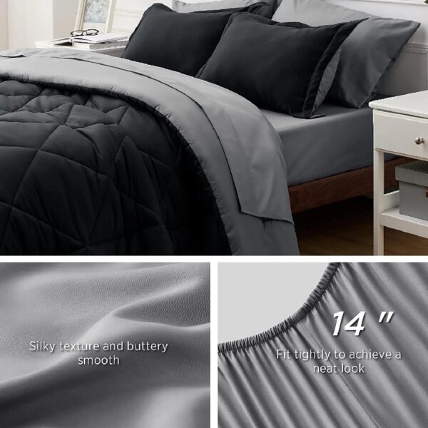 Light Purple Queen Comforter Set - 7 Pieces Reversible Queen Bed in a Bag, Queen Bed Set Light Purple and Grey with Comforters, Sheets, Pillowcases & Shams