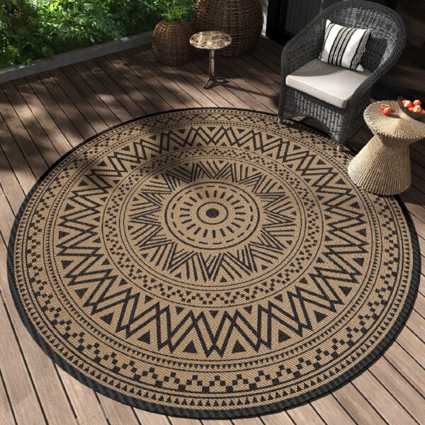 Outdoor Rug 6'x9' Waterproof Patio Rug Reversible Indoor Outdoor Rug Lightweight Plastic Straw Rug for RV Camping Deck Balcony Boho Porch Decor Dark Grey and White