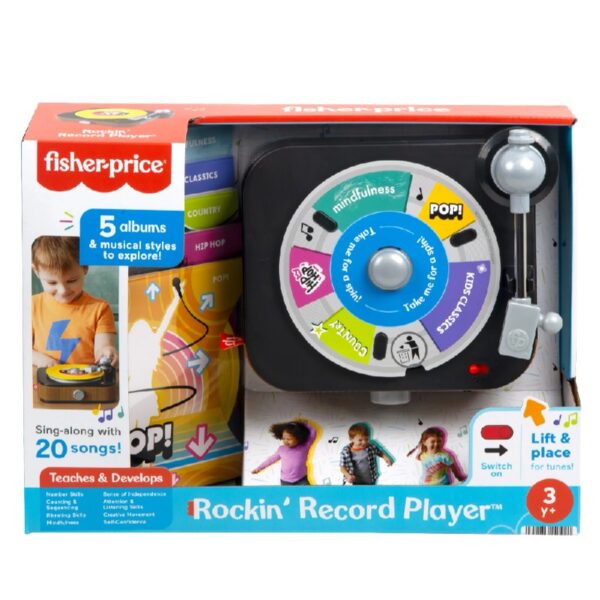Rockin’ Record Player Musical Toy with Turntable & 5 Records for Toddler Pretend Play