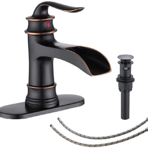 Kede Waterfall Faucet Bathroom Faucet Single Handle One Hole Oil Rubbed Bronze Finish Large Spout Lavatory Faucets (ORB2)