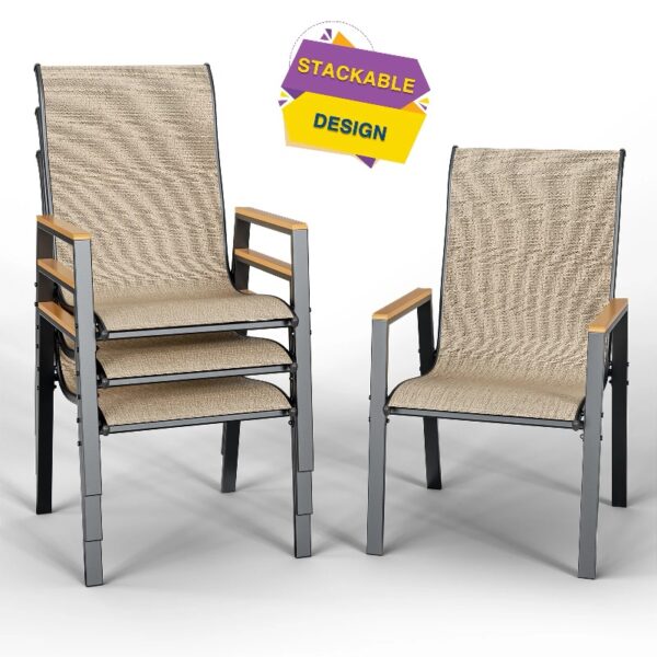 Outdoor Patio Dining Chairs Set of 2,Breathable Seat Fabric and Alloy Steel Frame for Backyard Porch Garden Sunroom , Dark Gray